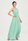 One Shoulder Chiffon Bridesmaid Dress Floor Length Ruched A Line Formal Evening Prom Gowns