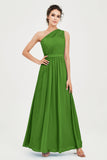 One Shoulder Chiffon Bridesmaid Dress Floor Length Ruched A Line Formal Evening Prom Gowns