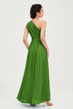One Shoulder Chiffon Bridesmaid Dress Floor Length Ruched A Line Formal Evening Prom Gowns