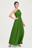 One Shoulder Chiffon Bridesmaid Dress Floor Length Ruched A Line Formal Evening Prom Gowns