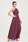 One Shoulder Chiffon Bridesmaid Dress Floor Length Ruched A Line Formal Evening Prom Gowns