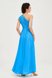 One Shoulder Chiffon Bridesmaid Dress Floor Length Ruched A Line Formal Evening Prom Gowns