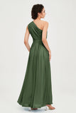 One Shoulder Chiffon Bridesmaid Dress Floor Length Ruched A Line Formal Evening Prom Gowns