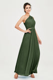 One Shoulder Chiffon Bridesmaid Dress Floor Length Ruched A Line Formal Evening Prom Gowns