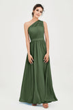 One Shoulder Chiffon Bridesmaid Dress Floor Length Ruched A Line Formal Evening Prom Gowns