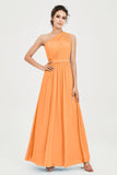 One Shoulder Chiffon Bridesmaid Dress Floor Length Ruched A Line Formal Evening Prom Gowns
