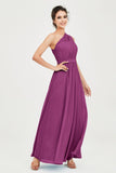 One Shoulder Chiffon Bridesmaid Dress Floor Length Ruched A Line Formal Evening Prom Gowns