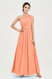 One Shoulder Chiffon Bridesmaid Dress Floor Length Ruched A Line Formal Evening Prom Gowns