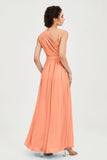 One Shoulder Chiffon Bridesmaid Dress Floor Length Ruched A Line Formal Evening Prom Gowns