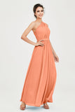 One Shoulder Chiffon Bridesmaid Dress Floor Length Ruched A Line Formal Evening Prom Gowns