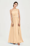 One Shoulder Chiffon Bridesmaid Dress Floor Length Ruched A Line Formal Evening Prom Gowns