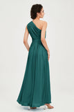 One Shoulder Chiffon Bridesmaid Dress Floor Length Ruched A Line Formal Evening Prom Gowns