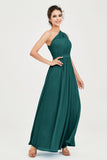 One Shoulder Chiffon Bridesmaid Dress Floor Length Ruched A Line Formal Evening Prom Gowns