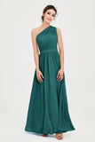 One Shoulder Chiffon Bridesmaid Dress Floor Length Ruched A Line Formal Evening Prom Gowns