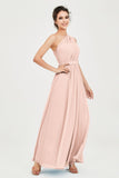 One Shoulder Chiffon Bridesmaid Dress Floor Length Ruched A Line Formal Evening Prom Gowns