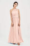 One Shoulder Chiffon Bridesmaid Dress Floor Length Ruched A Line Formal Evening Prom Gowns