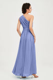 One Shoulder Chiffon Bridesmaid Dress Floor Length Ruched A Line Formal Evening Prom Gowns