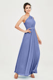 One Shoulder Chiffon Bridesmaid Dress Floor Length Ruched A Line Formal Evening Prom Gowns