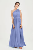 One Shoulder Chiffon Bridesmaid Dress Floor Length Ruched A Line Formal Evening Prom Gowns