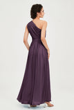 One Shoulder Chiffon Bridesmaid Dress Floor Length Ruched A Line Formal Evening Prom Gowns