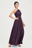 One Shoulder Chiffon Bridesmaid Dress Floor Length Ruched A Line Formal Evening Prom Gowns