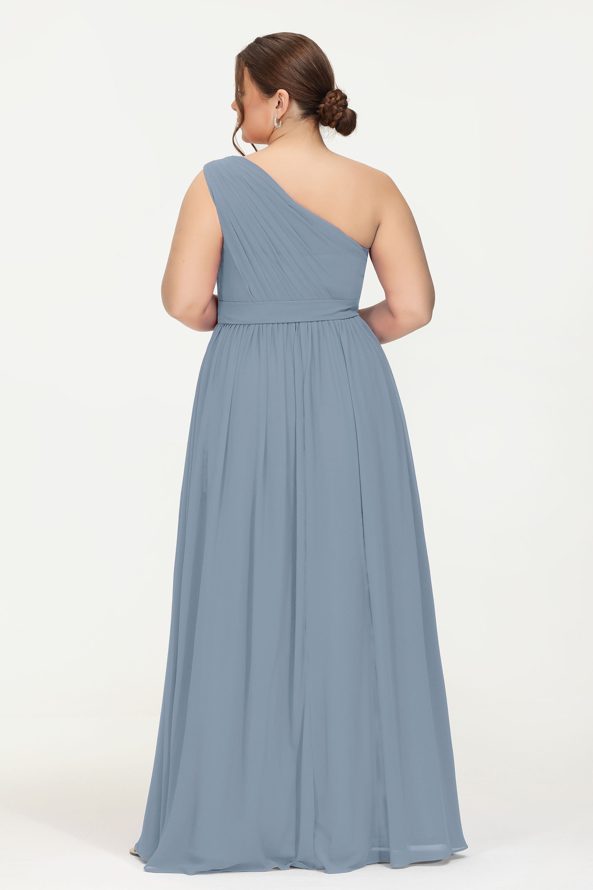 One Shoulder Chiffon Bridesmaid Dress Floor Length Ruched A Line Formal Evening Prom Gowns