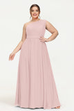 One Shoulder Chiffon Bridesmaid Dress Floor Length Ruched A Line Formal Evening Prom Gowns