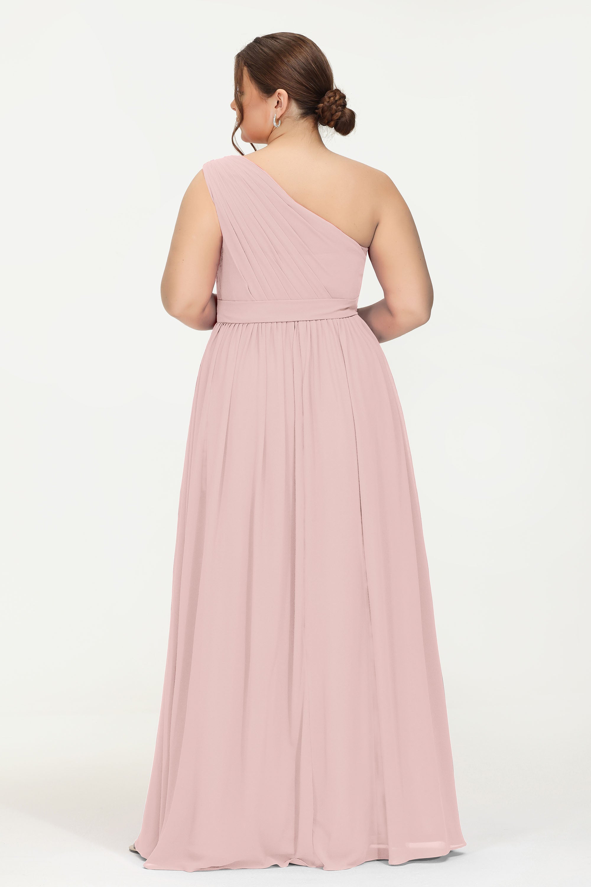 One Shoulder Chiffon Bridesmaid Dress Floor Length Ruched A Line Formal Evening Prom Gowns