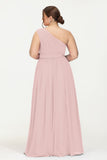 One Shoulder Chiffon Bridesmaid Dress Floor Length Ruched A Line Formal Evening Prom Gowns