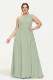 One Shoulder Chiffon Bridesmaid Dress Floor Length Ruched A Line Formal Evening Prom Gowns