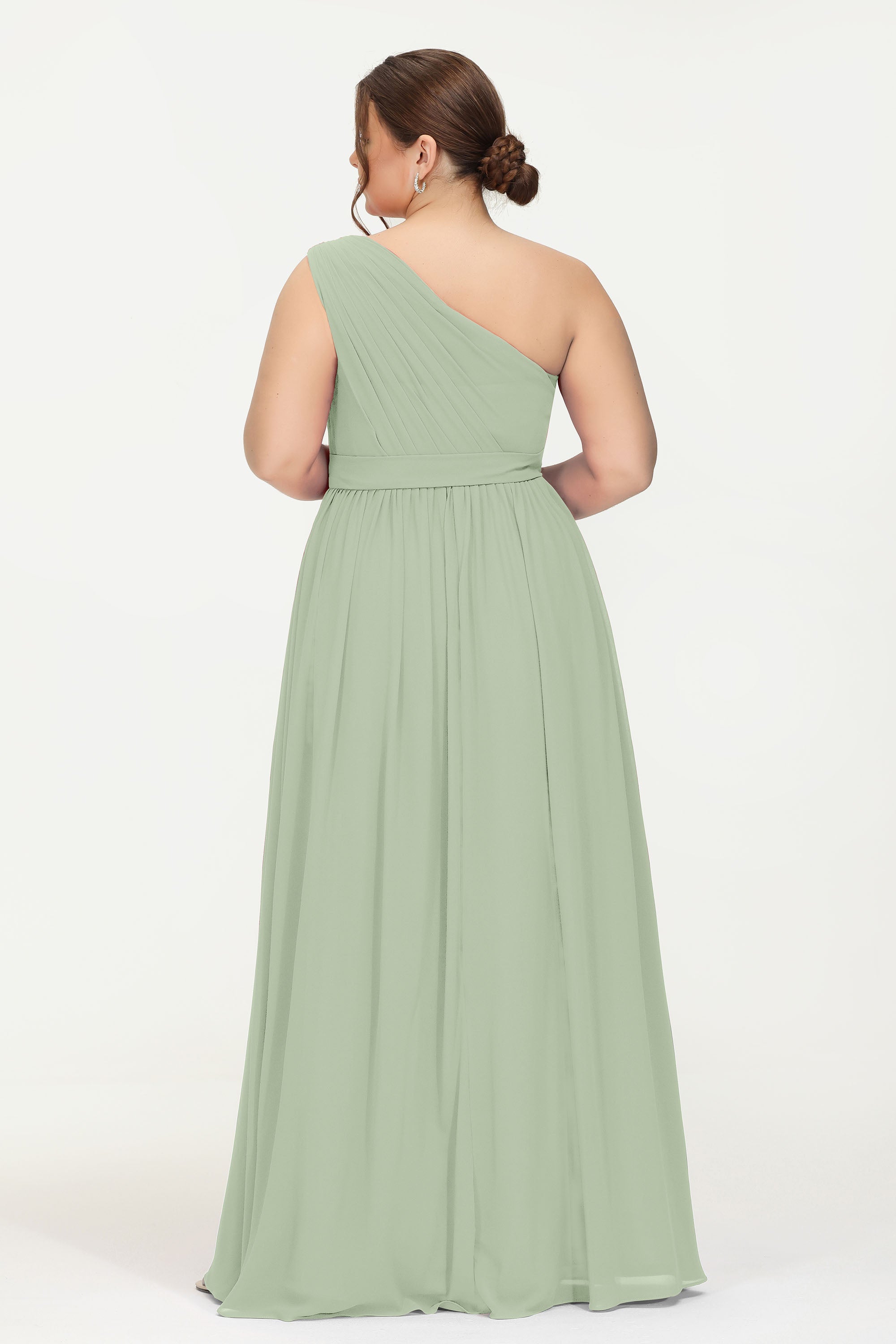 One Shoulder Chiffon Bridesmaid Dress Floor Length Ruched A Line Formal Evening Prom Gowns