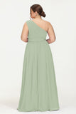 One Shoulder Chiffon Bridesmaid Dress Floor Length Ruched A Line Formal Evening Prom Gowns