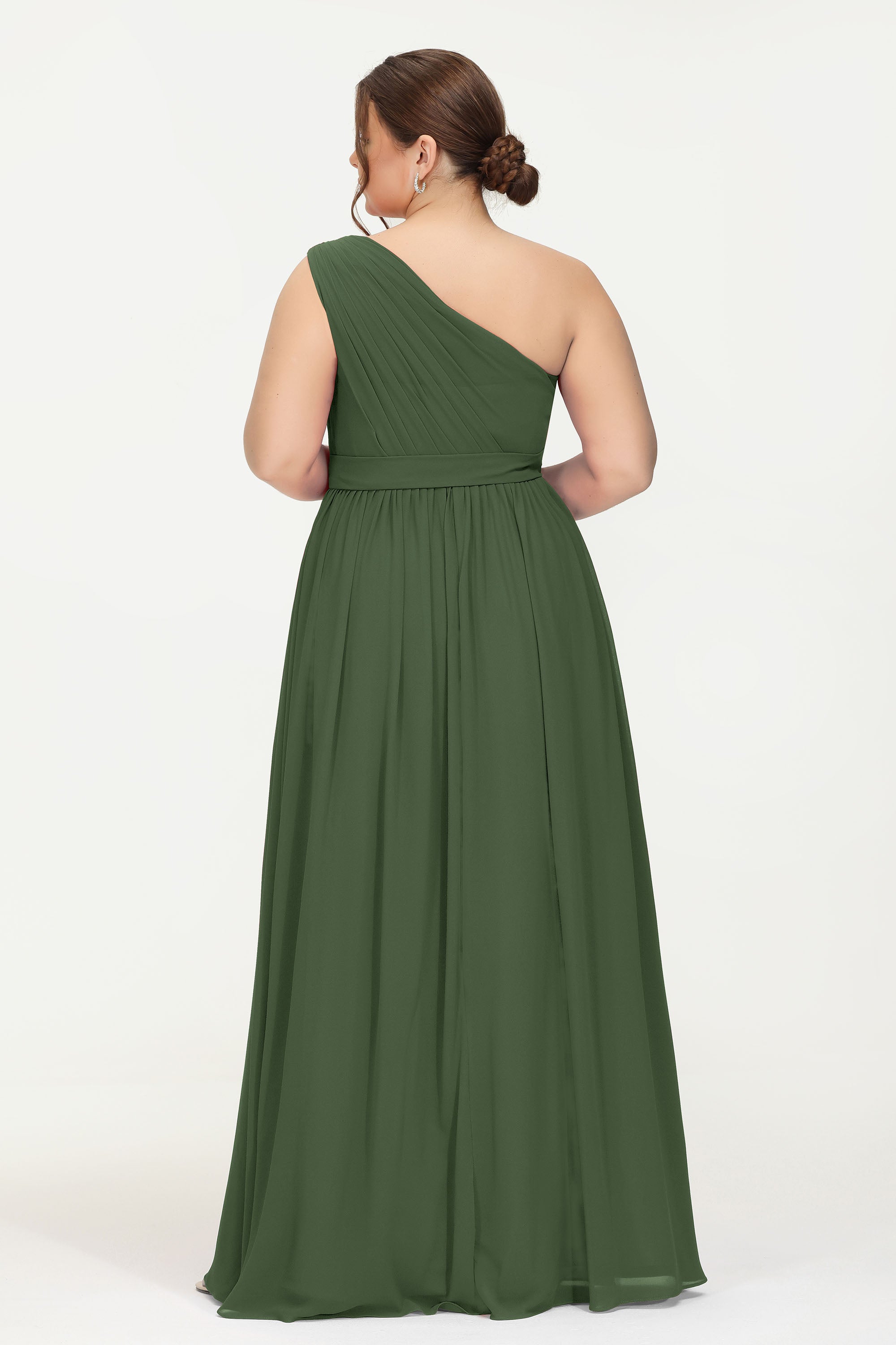 One Shoulder Chiffon Bridesmaid Dress Floor Length Ruched A Line Formal Evening Prom Gowns