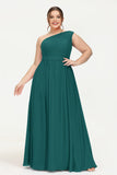 One Shoulder Chiffon Bridesmaid Dress Floor Length Ruched A Line Formal Evening Prom Gowns