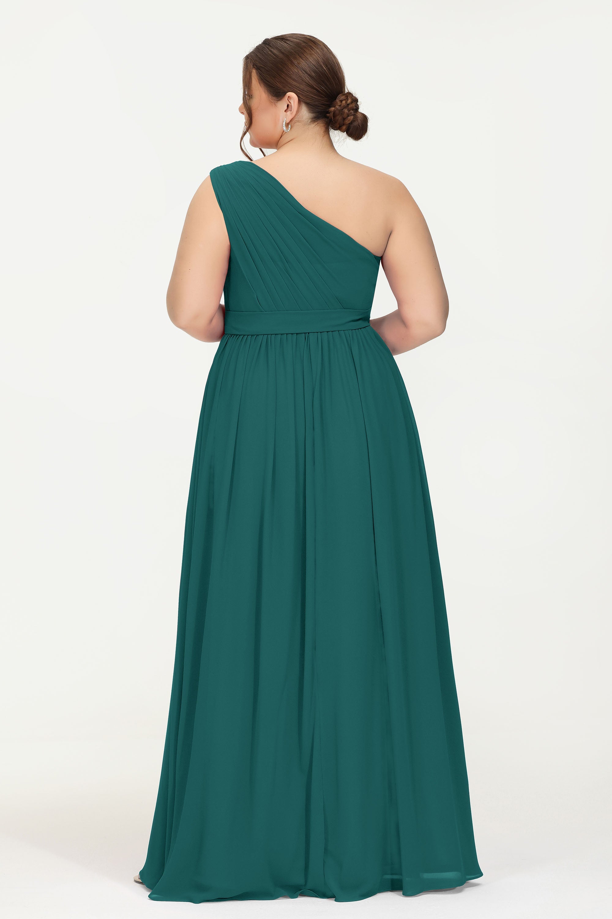 One Shoulder Chiffon Bridesmaid Dress Floor Length Ruched A Line Formal Evening Prom Gowns
