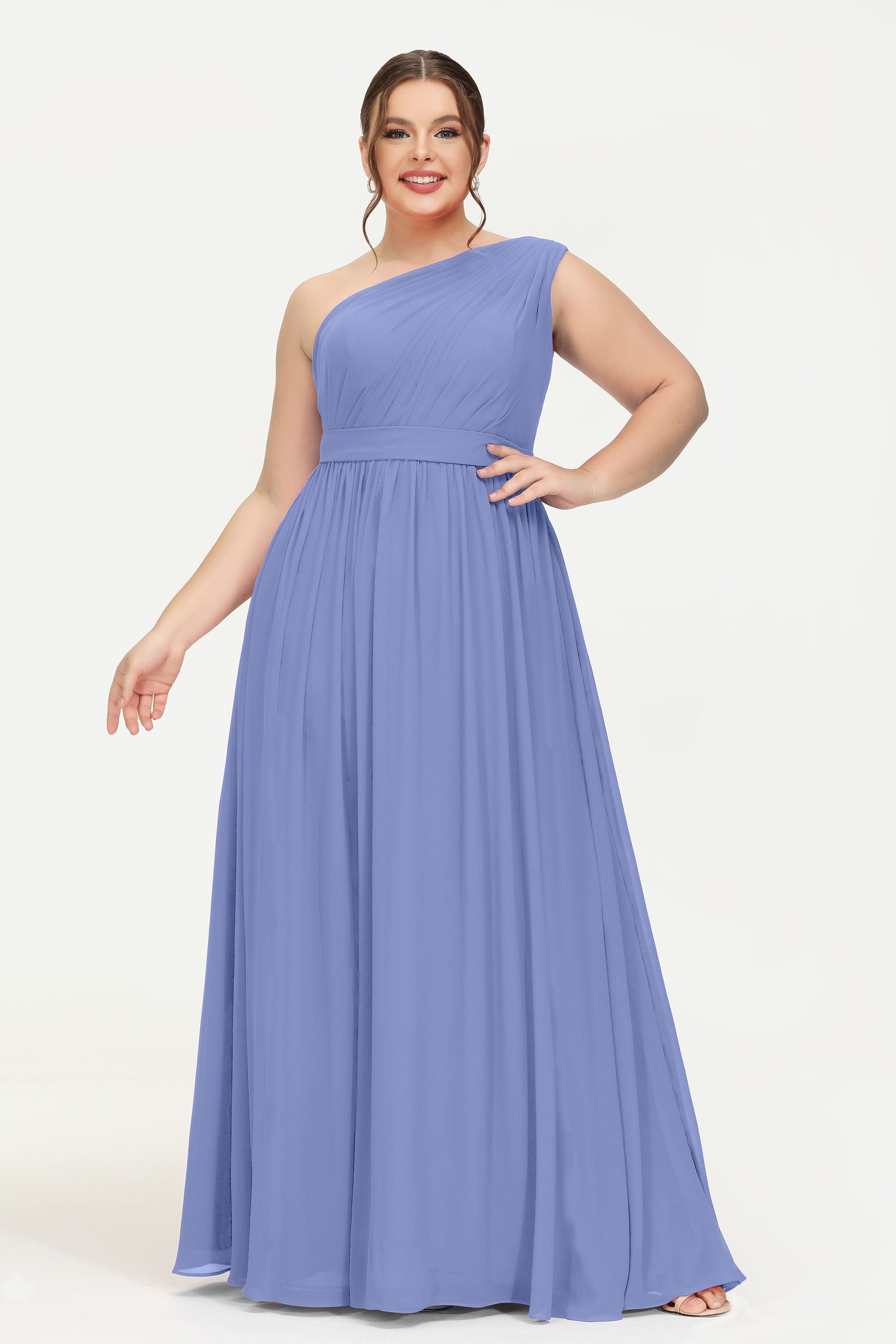 One Shoulder Chiffon Bridesmaid Dress Floor Length Ruched A Line Formal Evening Prom Gowns