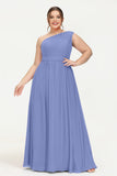 One Shoulder Chiffon Bridesmaid Dress Floor Length Ruched A Line Formal Evening Prom Gowns