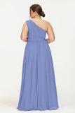 One Shoulder Chiffon Bridesmaid Dress Floor Length Ruched A Line Formal Evening Prom Gowns