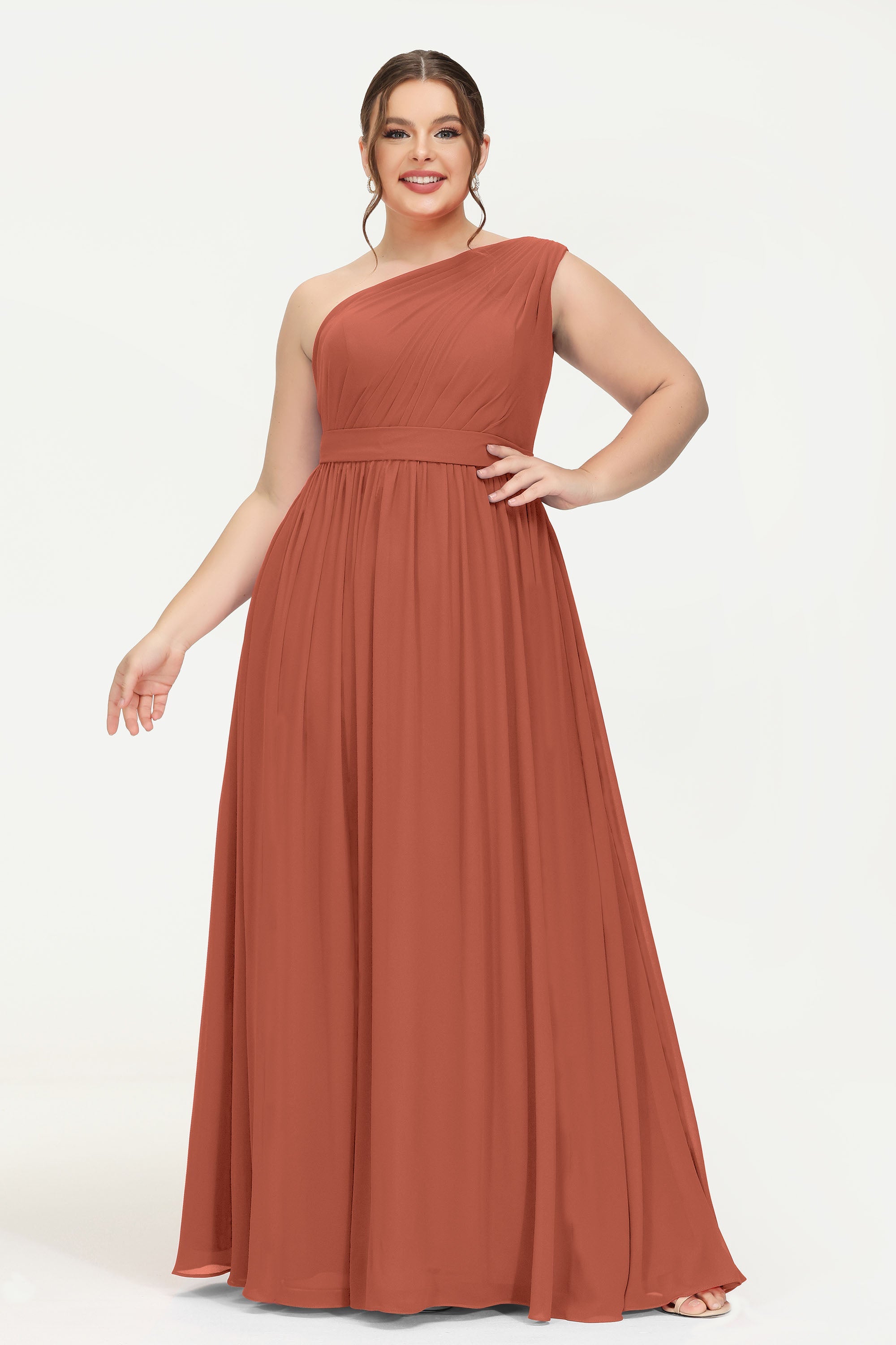 One Shoulder Chiffon Bridesmaid Dress Floor Length Ruched A Line Formal Evening Prom Gowns