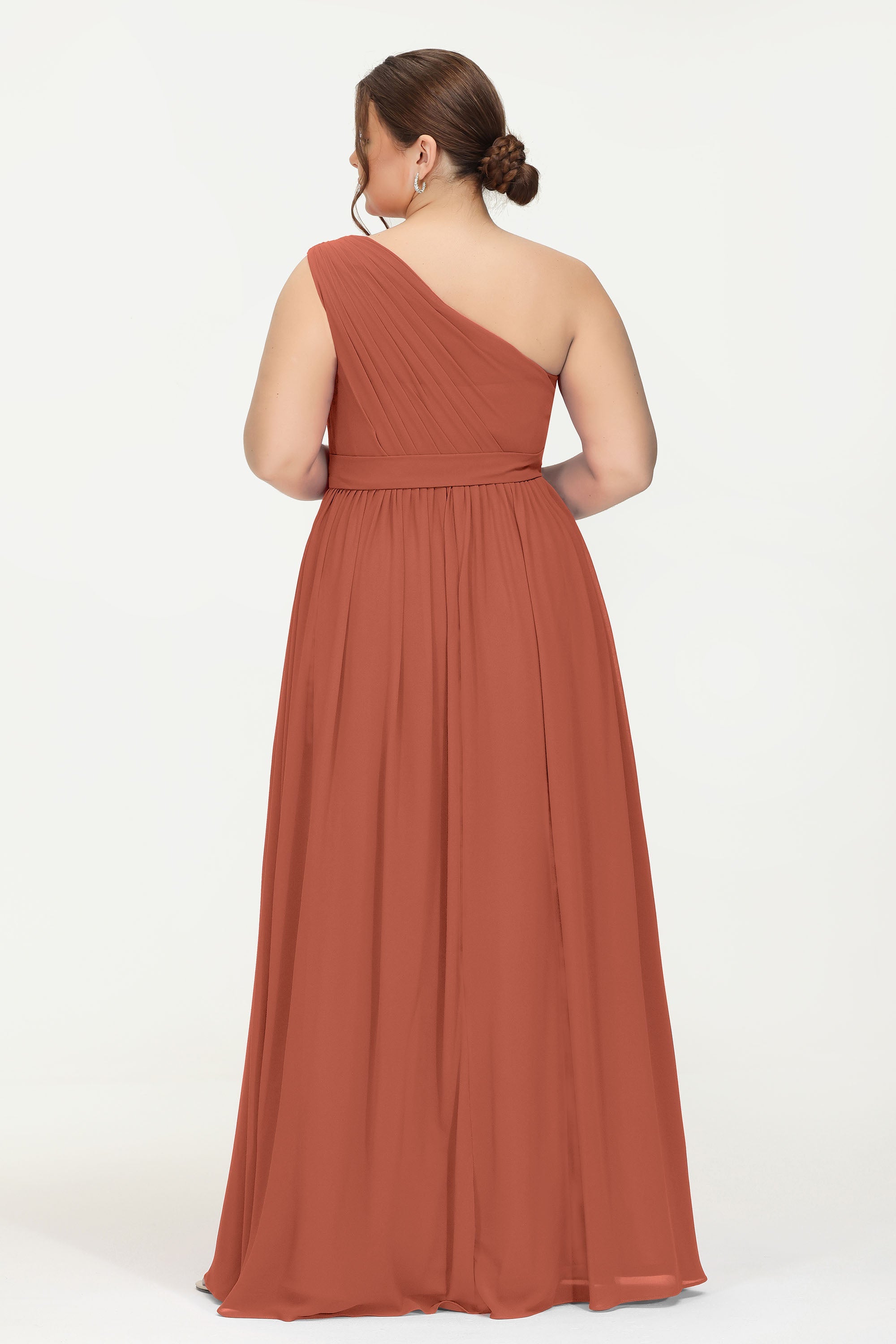 One Shoulder Chiffon Bridesmaid Dress Floor Length Ruched A Line Formal Evening Prom Gowns
