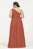 One Shoulder Chiffon Bridesmaid Dress Floor Length Ruched A Line Formal Evening Prom Gowns