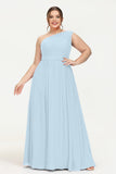 One Shoulder Chiffon Bridesmaid Dress Floor Length Ruched A Line Formal Evening Prom Gowns