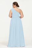 One Shoulder Chiffon Bridesmaid Dress Floor Length Ruched A Line Formal Evening Prom Gowns