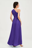 One Shoulder Chiffon Bridesmaid Dress Floor Length Ruched A Line Formal Evening Prom Gowns