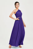 One Shoulder Chiffon Bridesmaid Dress Floor Length Ruched A Line Formal Evening Prom Gowns