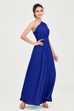 One Shoulder Chiffon Bridesmaid Dress Floor Length Ruched A Line Formal Evening Prom Gowns