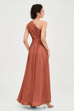 One Shoulder Chiffon Bridesmaid Dress Floor Length Ruched A Line Formal Evening Prom Gowns
