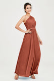 One Shoulder Chiffon Bridesmaid Dress Floor Length Ruched A Line Formal Evening Prom Gowns
