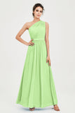 One Shoulder Chiffon Bridesmaid Dress Floor Length Ruched A Line Formal Evening Prom Gowns