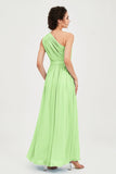 One Shoulder Chiffon Bridesmaid Dress Floor Length Ruched A Line Formal Evening Prom Gowns